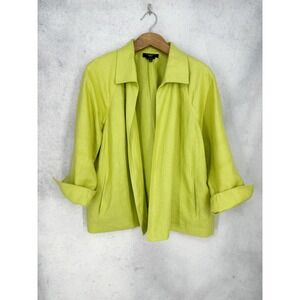 Talbots 100% Pure Irish Linen Lime Green Open Front Jacket Blazer Plus Size 2X
